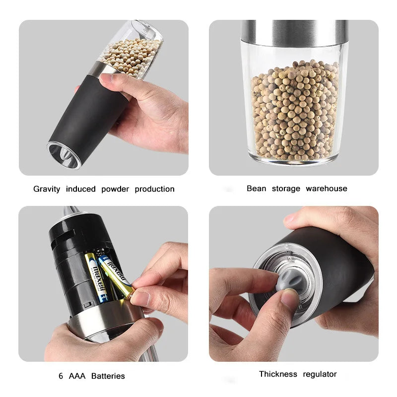 Electric Pepper Grinder Stainless Steel Automatic Gravity Shaker Salt Pepper Grinder Spice Mills Grinding Tools Kitchen Gadgets