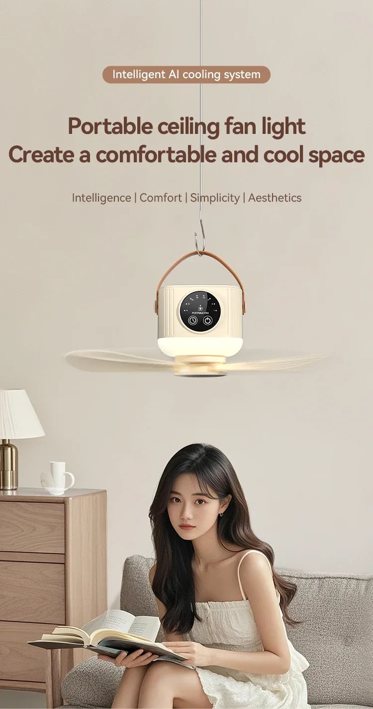 2026 New Portable Rechargeable Ceiling Fan Wireless USB Hanging Fan for Student Dorm Bed Outdoor Camping
