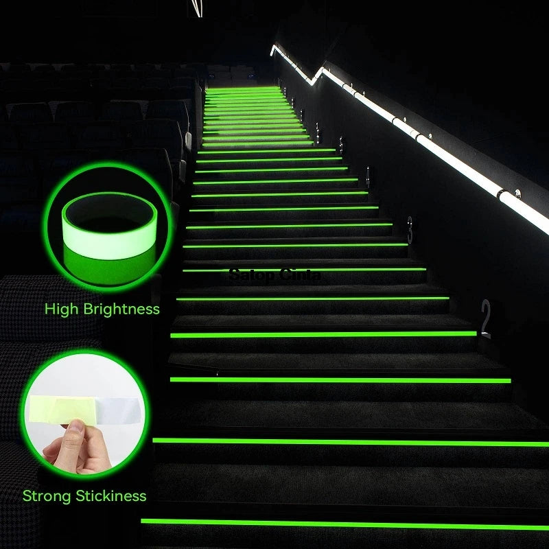 5M Green Luminous Safety Warning Strip Glow In The Dark Tape Self-Adhesive Stickers For Stage Stair Steps Home Marking Exit Sign