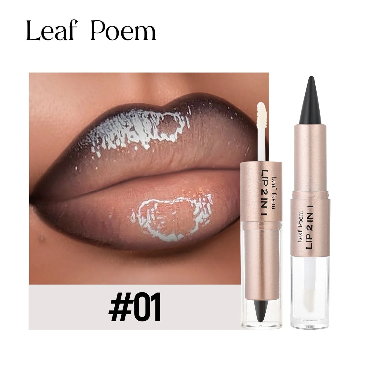 2 in 1 Lip Liner & Lip Gloss Waterproof Double Ended Matte Contour Pencil Crystal Mirror Lip Glaze Lasting Non Sticky Lip Makeup