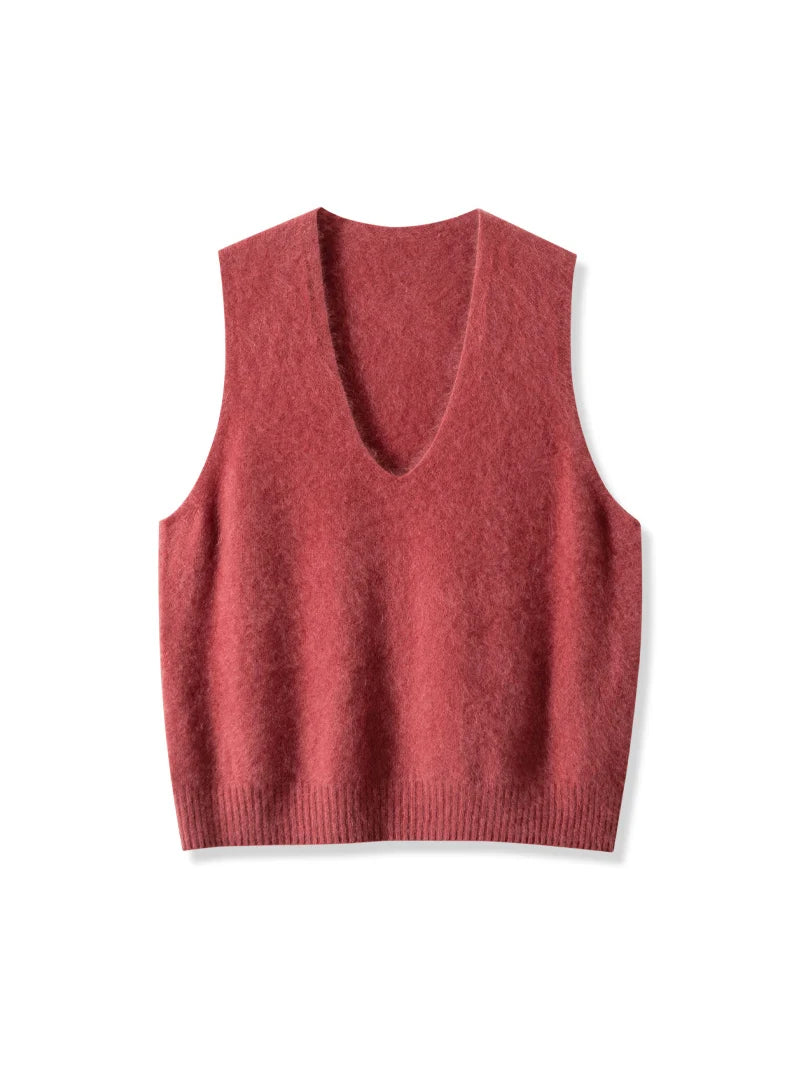 SuyaDream, Women Vests, Fleece Wool, V Neck, Chic Pullovers, 4.7%Cashmere 95.3%Wool, 2025 Fall Winter Sweaters, Tanks
