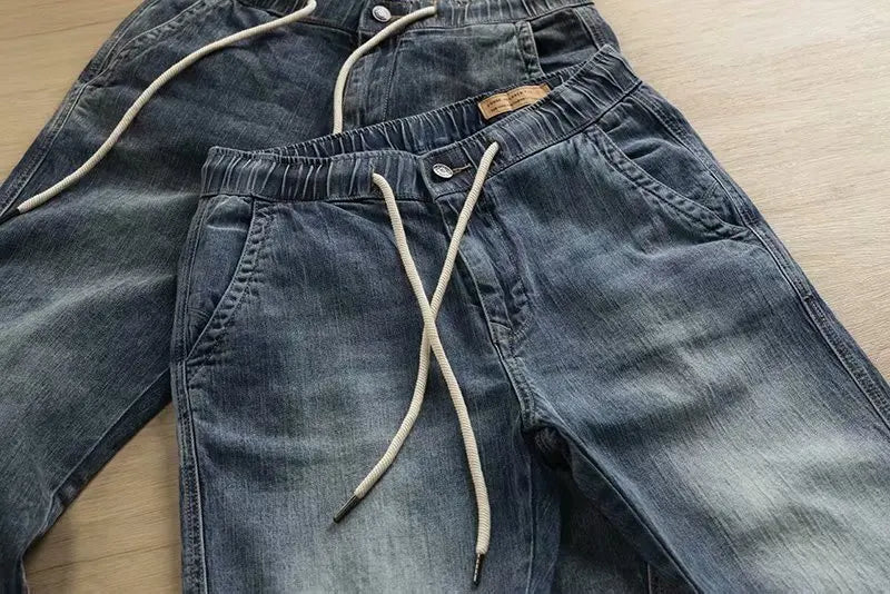 Wholesale 2022 New Denim Men's Stretwear Beam-legged Harem Pants for Young Students Loose Drawstring Sweatpants Baggy Jeans
