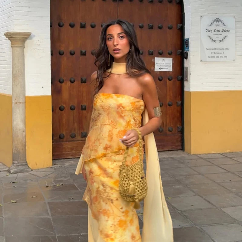 2026 Summer Elegant Maxi Slip Dress Twist Front Spaghetti Strap Slit Bohemian Wedding Guest Cocktail Party Vacation Women Gown