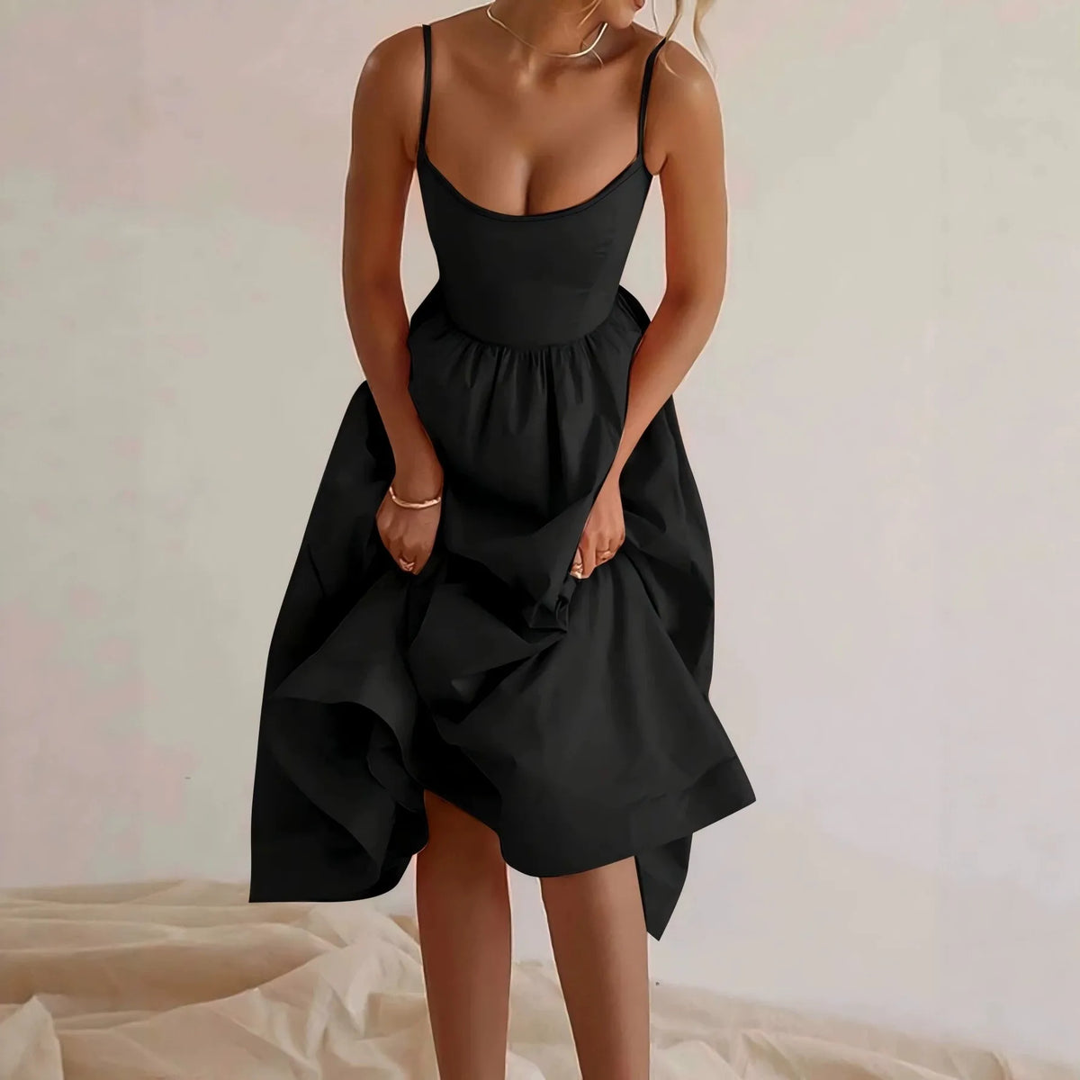 A Line High Waist Dress with Geometric Pattern No Closure Japanese Korean Casual Slim Fit Midi Length Women Summer Dress