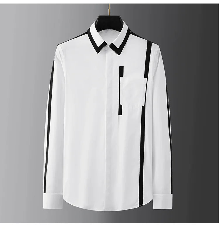 Personalized Design Spliced Men's Shirt Cotton Long Sleeve Casual Shirts Handsome Versatile Business Social Banquet Dress Shirt
