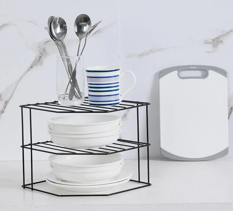 Kitchen Seasoning Corner Rack Pot Dish Food Sundries Organizer Rack Non Punching Portable Storage Table Kitchen Bathroom Holder