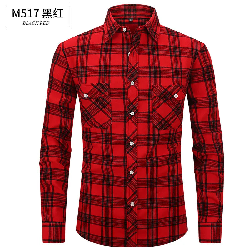 Men's long sleeve shirt ground wool plaid comfortable casual spring summer autumn high quality slim-fit free ironing fast