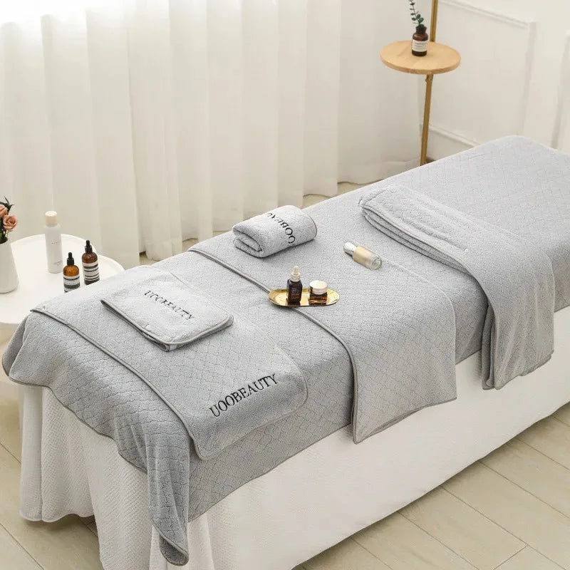 Customized Logo Beauty Salon Specific Towel Coral Fleece Bath Skirts Perforated Bedding Large Bath Towels Clinics Nails Esthetic