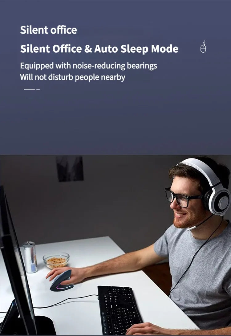 NexusClick Dual Mode Ergonomic Vertical Mouse,Rechargeable/AA Battery Powered,Adjustable DPI Mute Buttons RGB Mouse for Computer