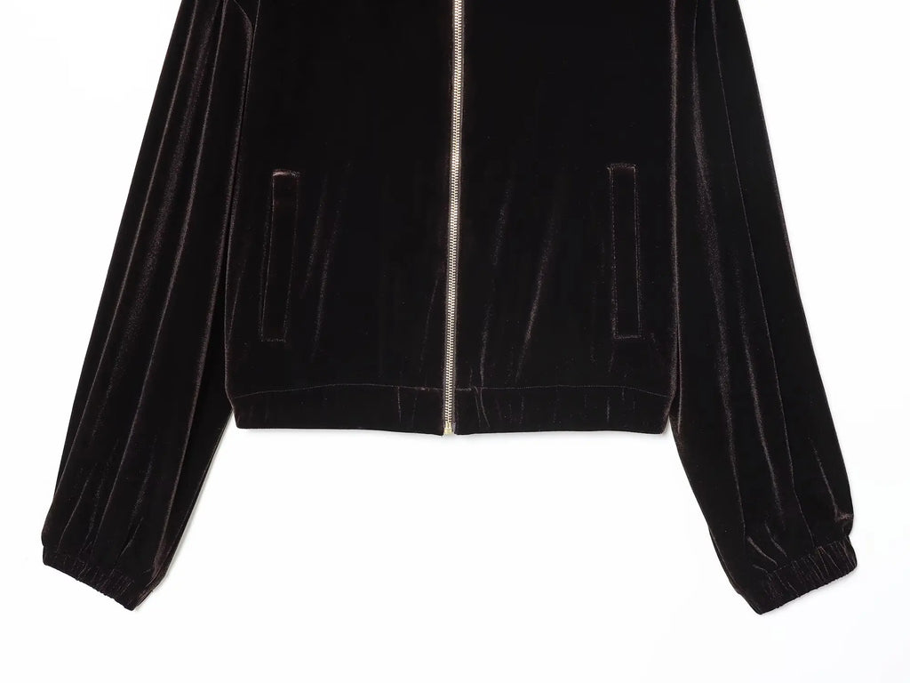 HH Woman Hooded Long Sleeves Zipper Velvet Jacket Drawstring Straight Wide Leg Pants Female Autumn Casual Loose Two Piece Set