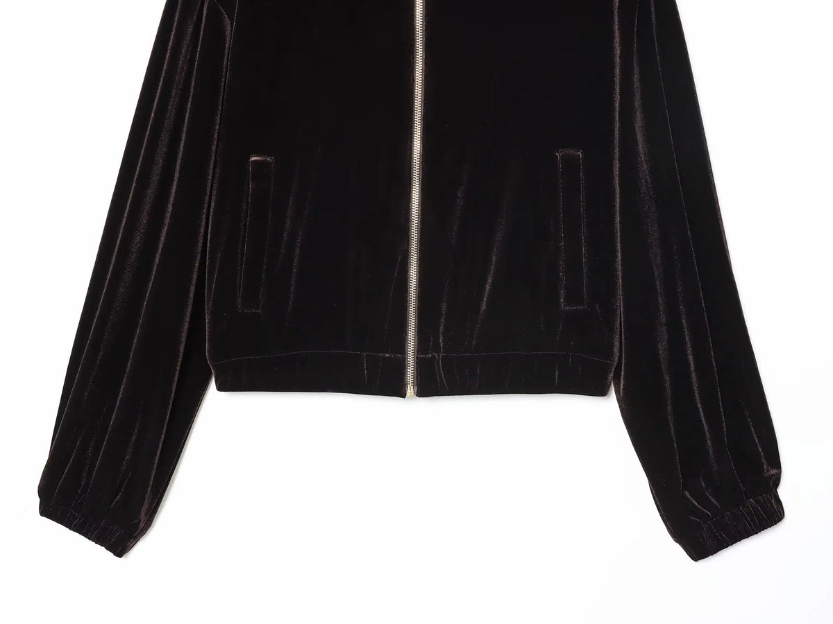 HH Woman Hooded Long Sleeves Zipper Velvet Jacket Drawstring Straight Wide Leg Pants Female Autumn Casual Loose Two Piece Set
