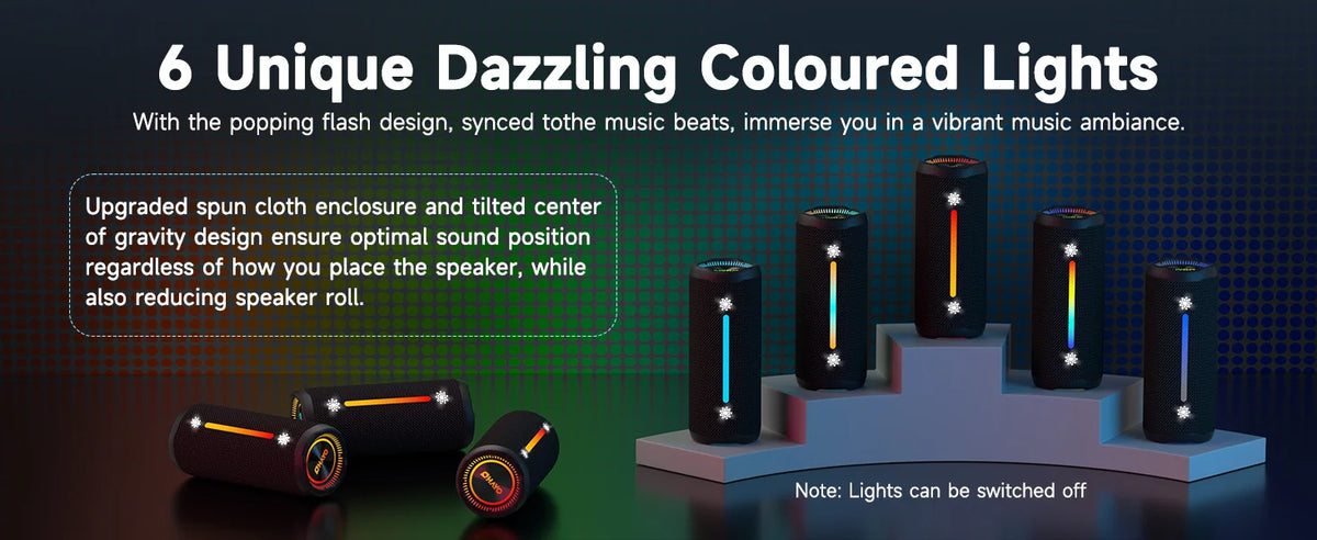 OHAYO Bluetooth Speaker with LED Light 35W HIFI Outdoor Loud Speaker IPX7 Waterproof, Enhanced Bass Sound, Wireless Stereo Pairing, Portable Wireless Speakers for Home Travel Sport