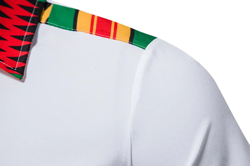 African Ankara Kente Print Shirt Short Sleeves Summer Men's Fashion Patchwork Button Up Traditional Dashiki Casual Tops