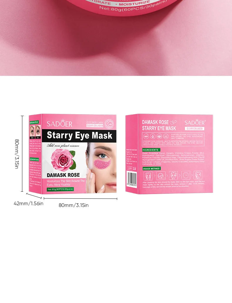 60 Pieces of Rose Starry Sky Collagen Eye Mask, Anti-Dark Circles, Anti-Eye Bags, Moisturizing and Firming Eye Patches, Eye Skin Care
