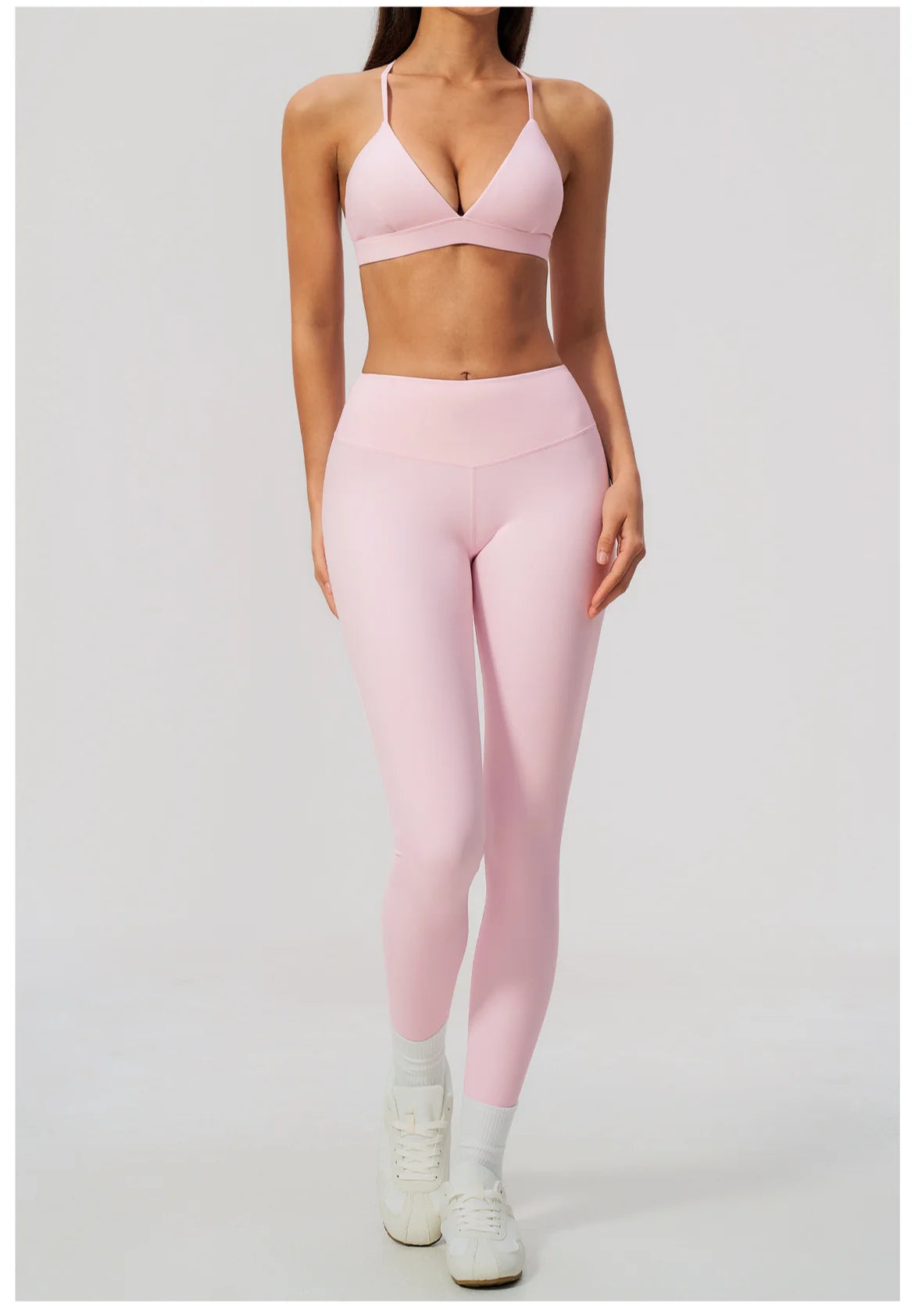 Woman Yoga Set Fitness Suit 2PCS Gym Clothing Running Workout Sportswear Outfit Tracksuit Set V Neck Cross Back High Waist Pants