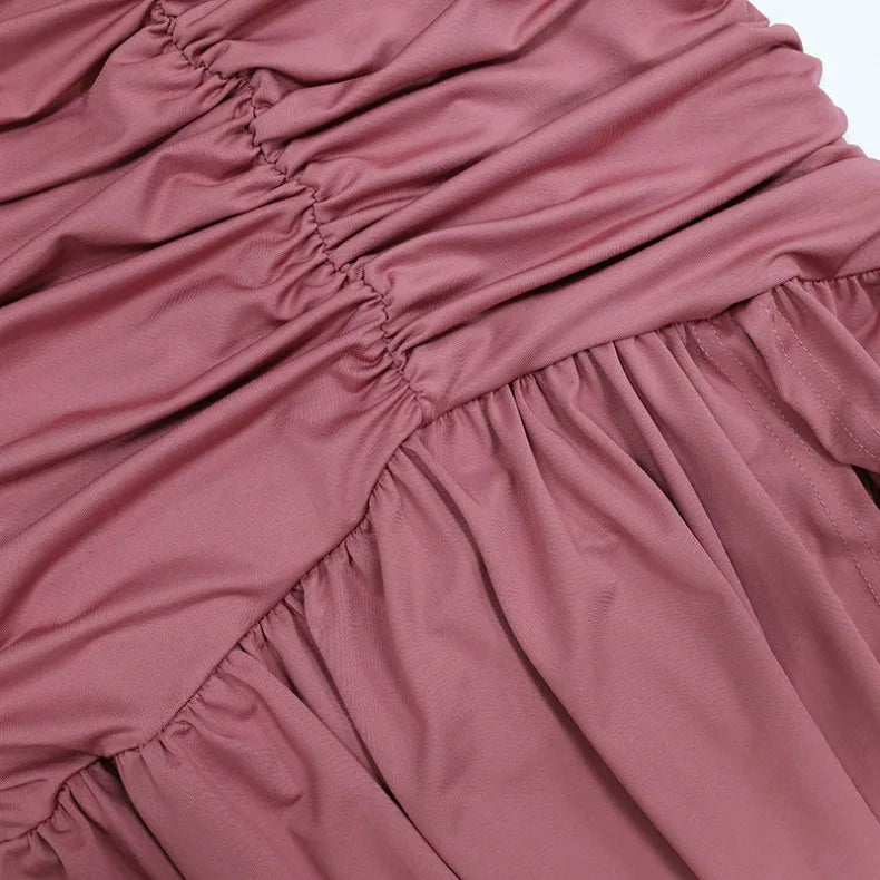 Solid Color Sexy Strapless High Slit Pleated Slim Fit Dress for Birthday Party Dinner Party Graduation Party Dress