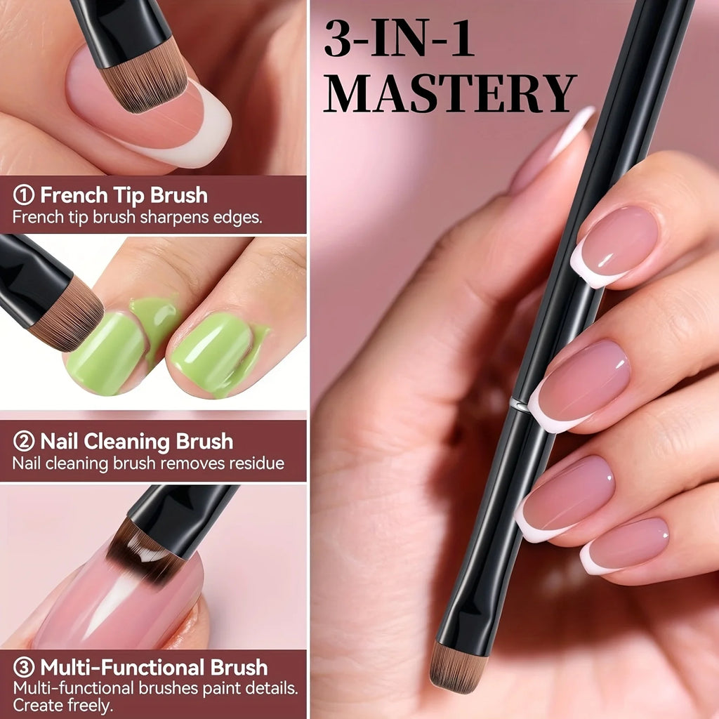 3 in 1 French Nail Brush, with Multi-function Brush Head - Fine Nail Brush, Suitable for Gel and Acrylic Nails, Precise Cleaning