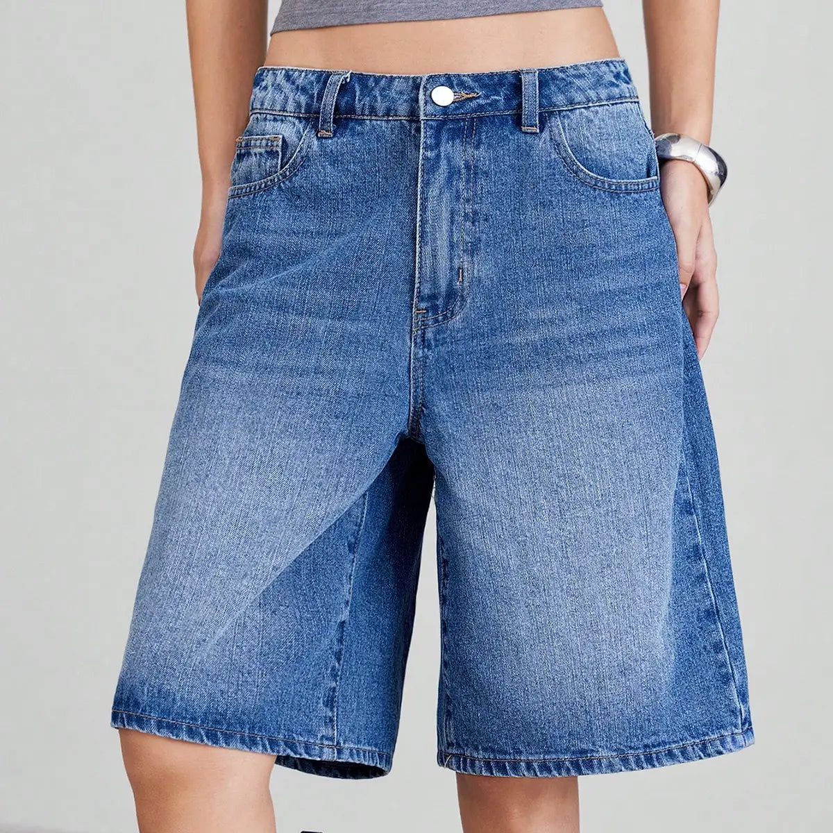 American Retro Style Five-Piece Denim Shorts for Women - Summer Spring 2025 Collection - High-Waisted  Loose-Fitting  Slimming