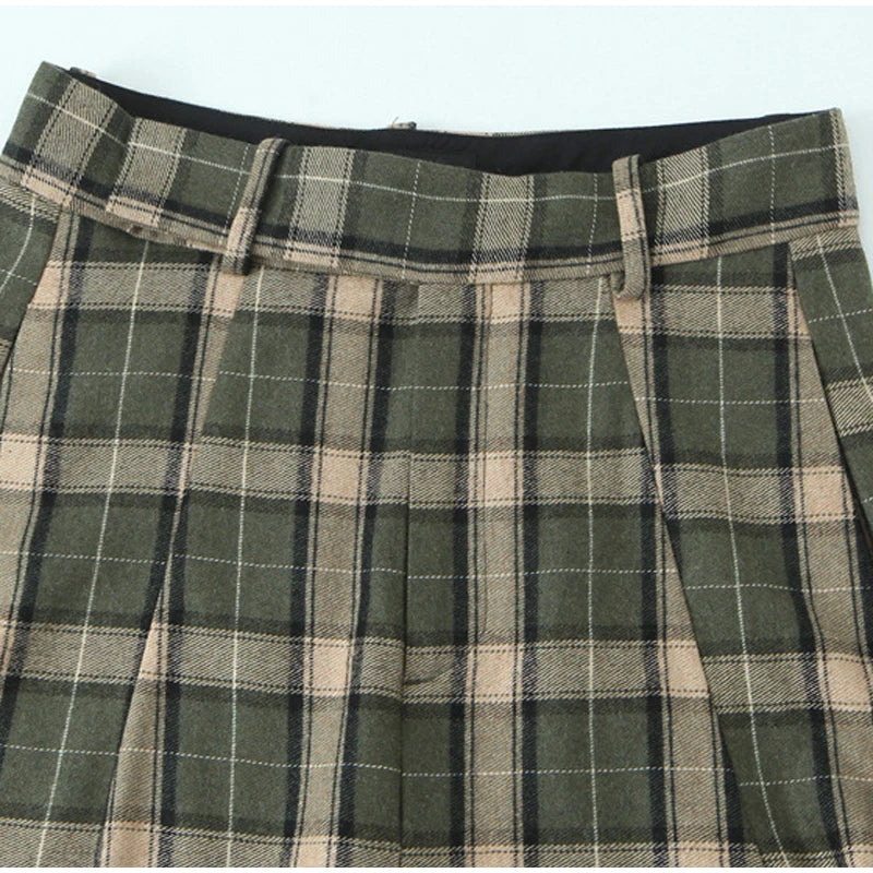 Chic Green Plaid Print Loose Pants Women Casual High Waist Straight Wide Leg Trousers Party Daily Classic Attire 2026 Spring