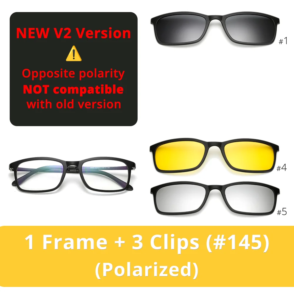 Ralferty Polarized Sunglasses Men Women 5 In 1 Magnetic Clip On Glasses TR90 Optical Prescription Eyeglass Frames Magnet Clips