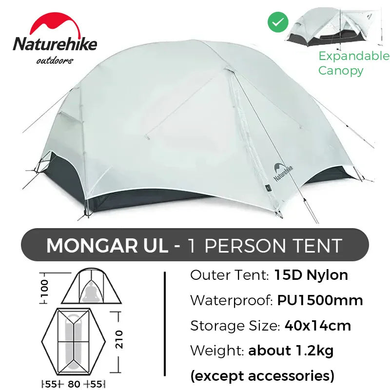 Naturehike Tent Mongar BASE/PRO/UL 1 2 3 Person Tent Ultralight Outdoor Camping Tent Waterproof Hiking Backpacking Tent Awning