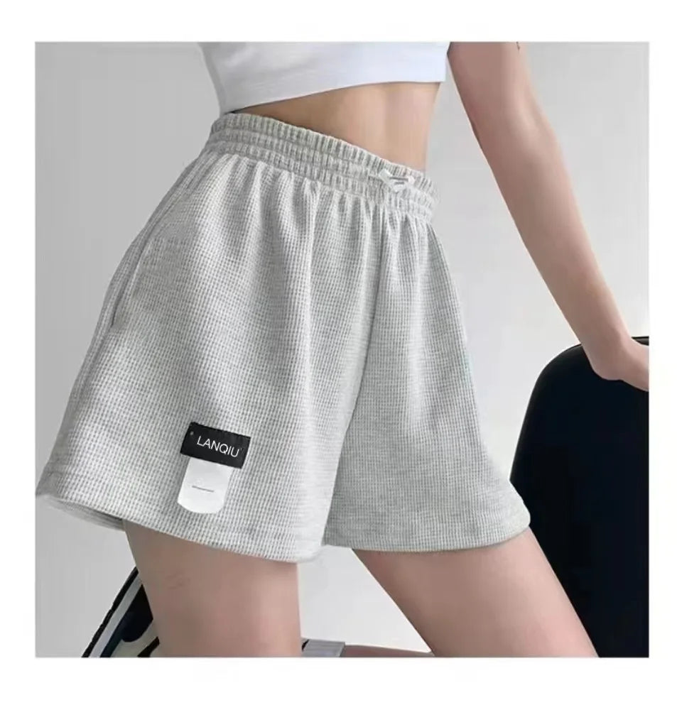 New Summer Waffle Shorts for Women, High Waist Plus Size Loose Casual Pants, Internet Famous Sports Fitness Shorts