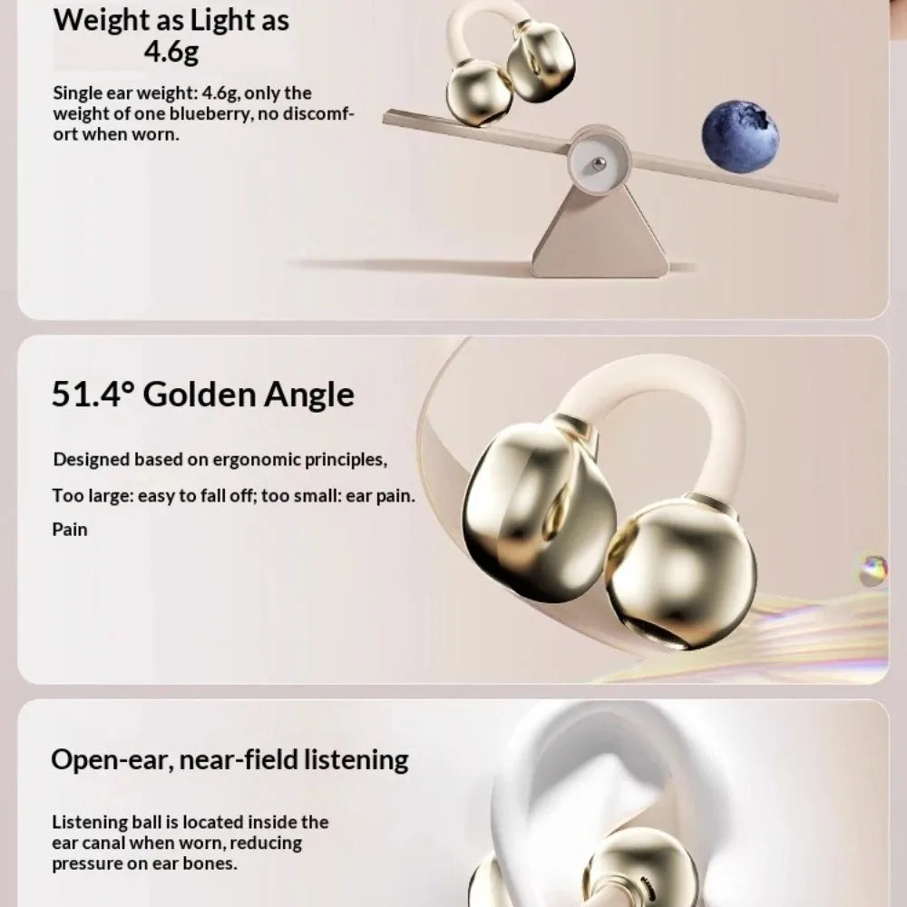 Portable Clip-on Earphones Wireless Bluetooth 5.3 Earbuds Hi-Fi Sound Super Long Battery Life Digital Display Noise Reduction