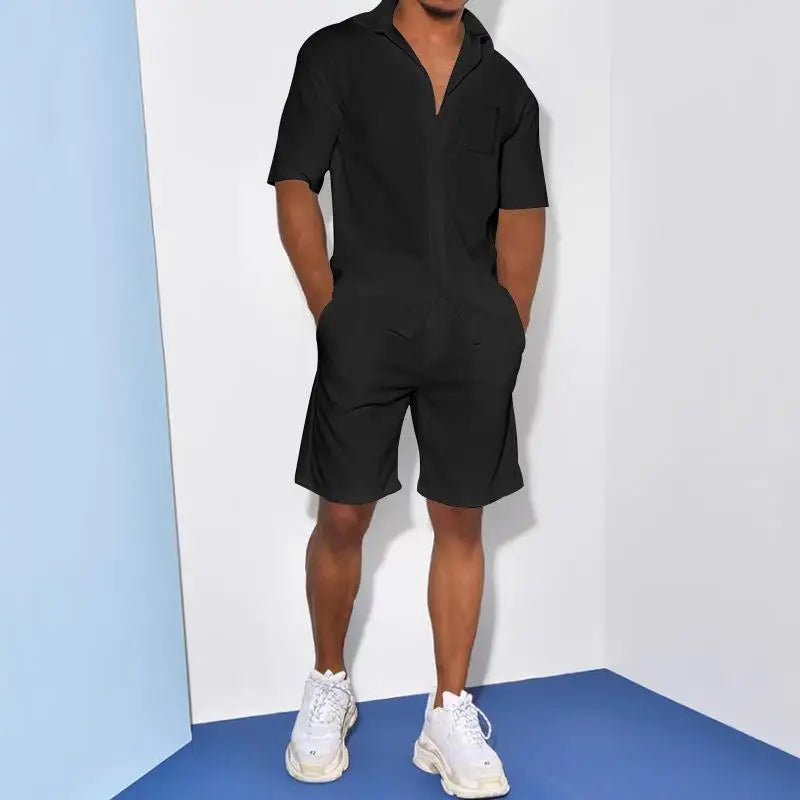 2026 Men's Summer Solid Casual Sets Comfy Cotton Linen Short Sleeve Lapel Shirt and Shorts Two Piece Sets Men Loose Sport Outfit