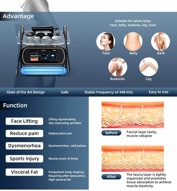 Latest Tecar 448k Body Slimming Machine Skin Tightening Smooth Wrinkles Face Equipment Massage Weight Lose Beauty Machine