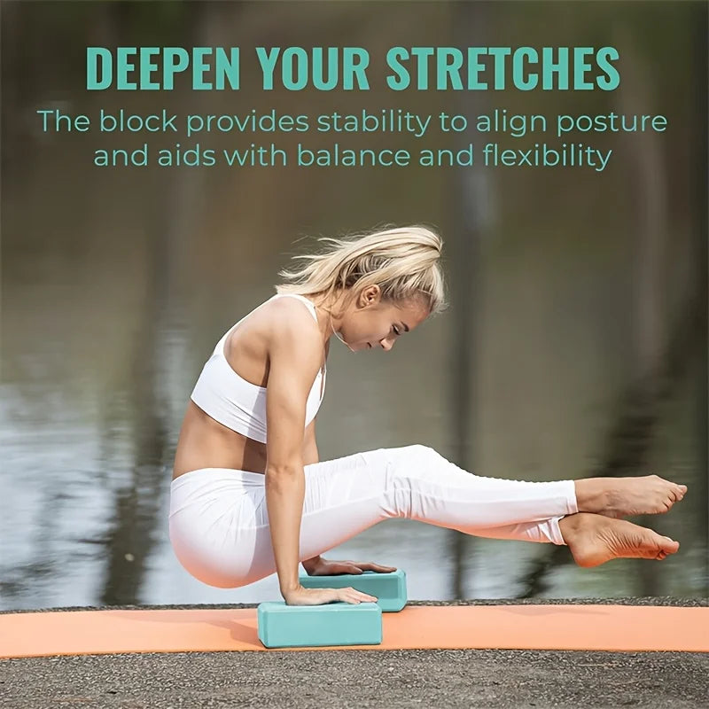 3pcs Set with Two Yoga Blocks+Resistance Bands, EVA Yoga Blocks, Stretching Resistance Bands Suitable for Beginner Yoga, Stretch