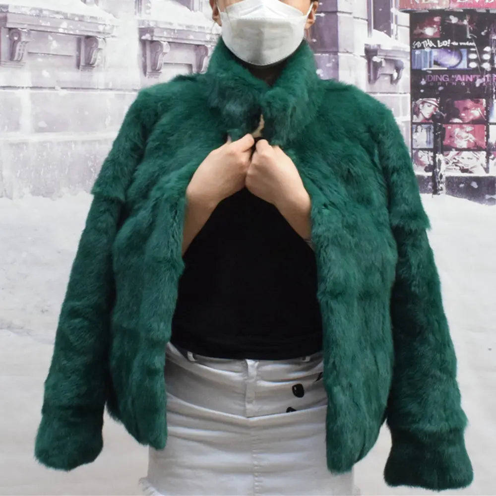 Natural Rabbit Fur Coat Women Winter Jacket Real Leather And Fur Bolero Women's Clothing Female Outerwears With 2025 Black Cold