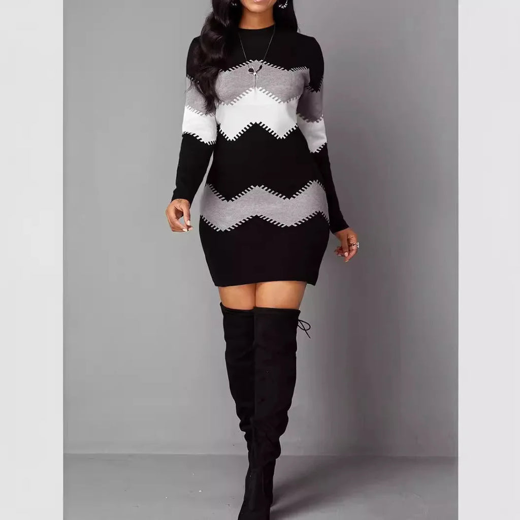 Elegant Party Dresses Female Clothing Women's New Style Women's Fashion Knitted Women's Pullover Knitted Patchwork Tops Dresses