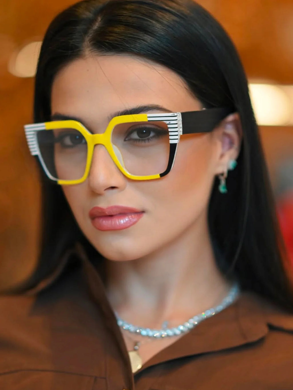 Classic Striped Personality Cat-Eye Square Frame for Women, Textured Anti-Blue Light Glasses Frame, Women's Bohemian Style Commuter and Street Style Decorative Glasses, Suitable for Office, Computer, and Gaming Use
