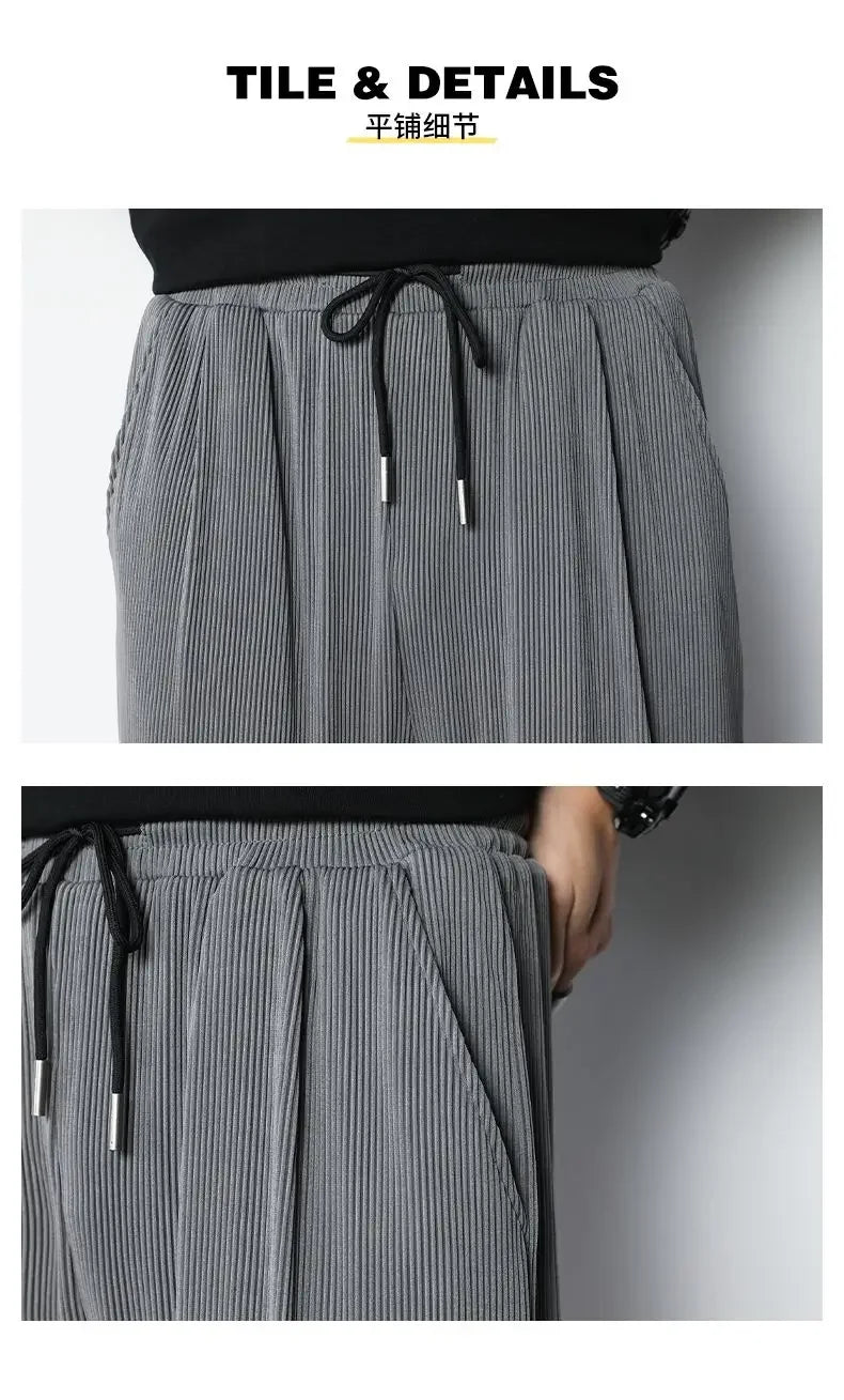 Summer White Casual Pants Men's Ice Silk Pants Men's Drape Floor Mop Pants  Korean Straight Loose Wide Leg Long Pants
