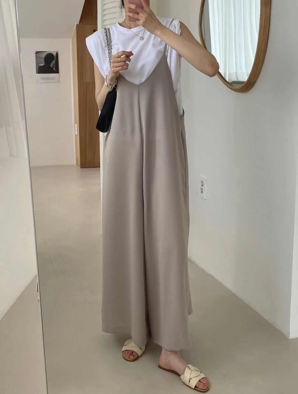 Versatile Loose Fit Slimming Shoulder Strap Pants Casual Pants Jumpsuit 2 Colors Drapey Comfortable Mid-aged Women's Pants