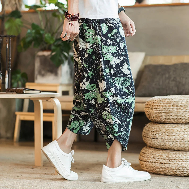 Men's Casual Cotton Linen Seven-Foot Pants Summer plus Size Lantern Loose Fit Shorts Harlan Style Comfortable Breathable Leis...