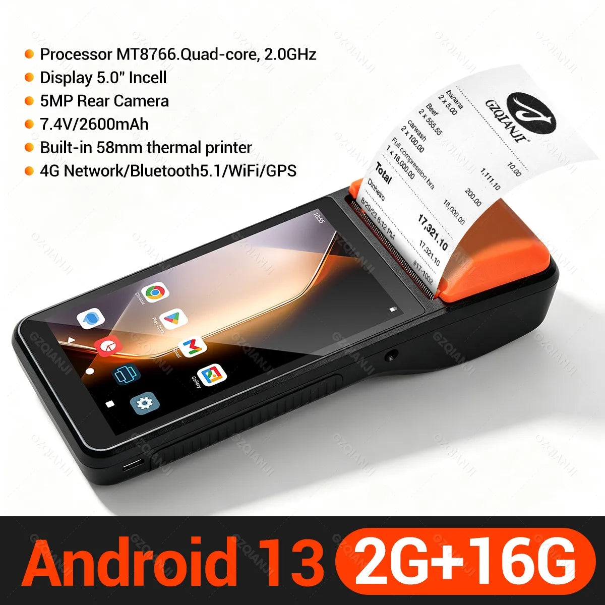 4G Android 13 / 8.1 Pos Terminal Wireless Handheld Printers 1D 2D Scanner Reader NFC Built-in 58mm Receipt Impressora Termica