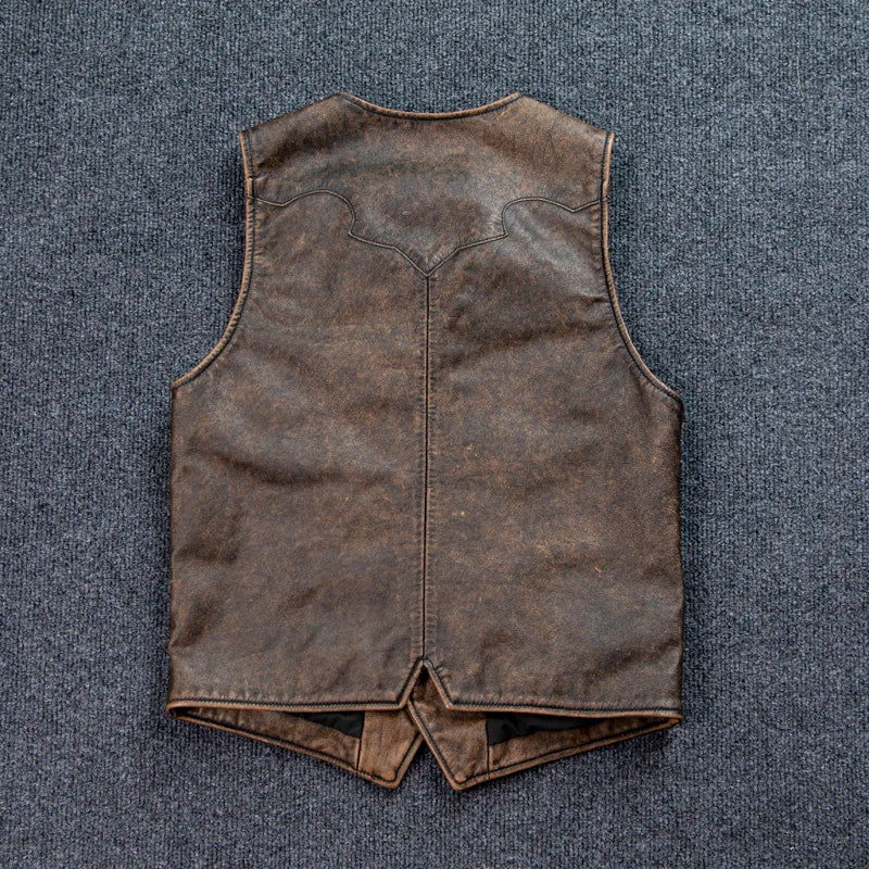 Summer Cow Leather Male Camisole Vest Coat Cowhide Leather Mens Waistcoat Veskit Vests Summer Slim Fit Dress Suit Top Vests