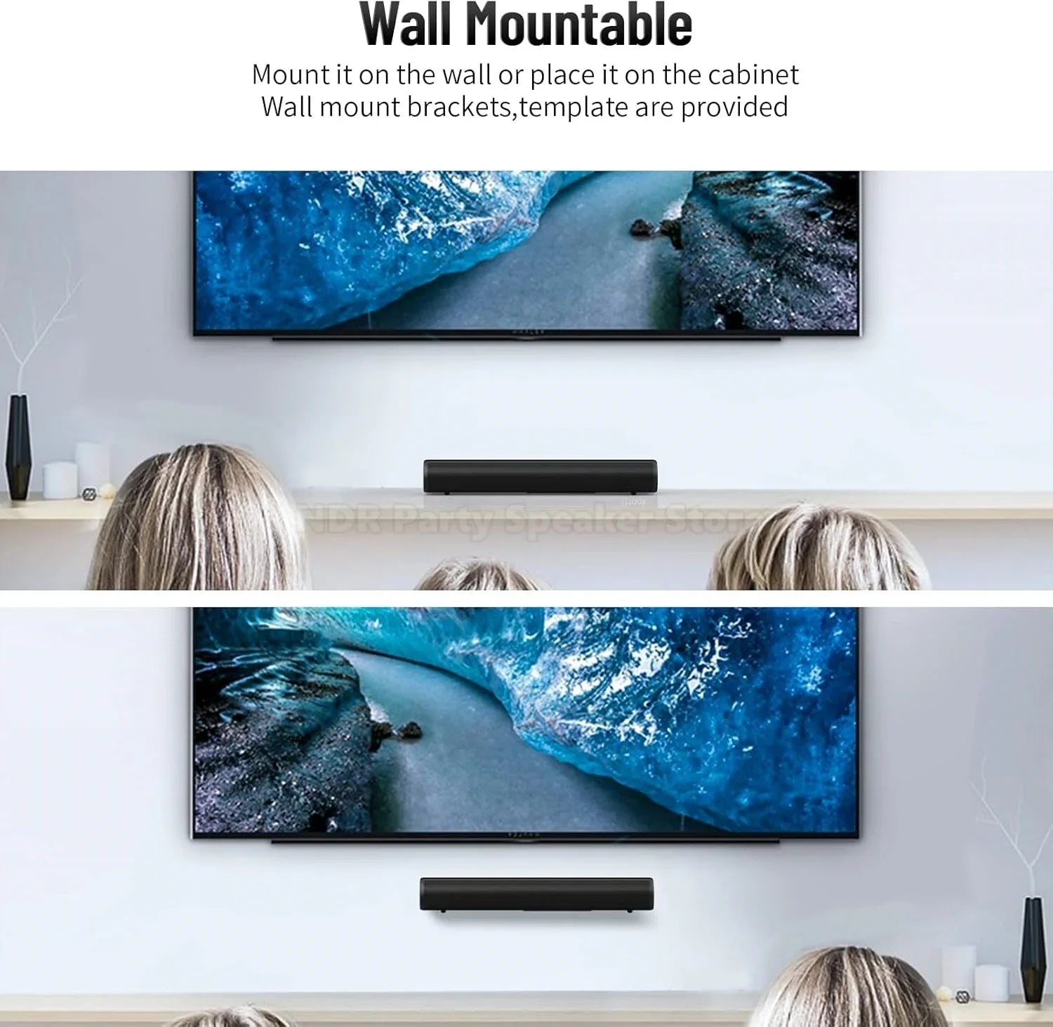 50W SoundBar for TV Deep Bass Small Soundbar TV Speaker Home Theater Surround Sound System HDMI/Bluetooth/Optical/Aux Connection