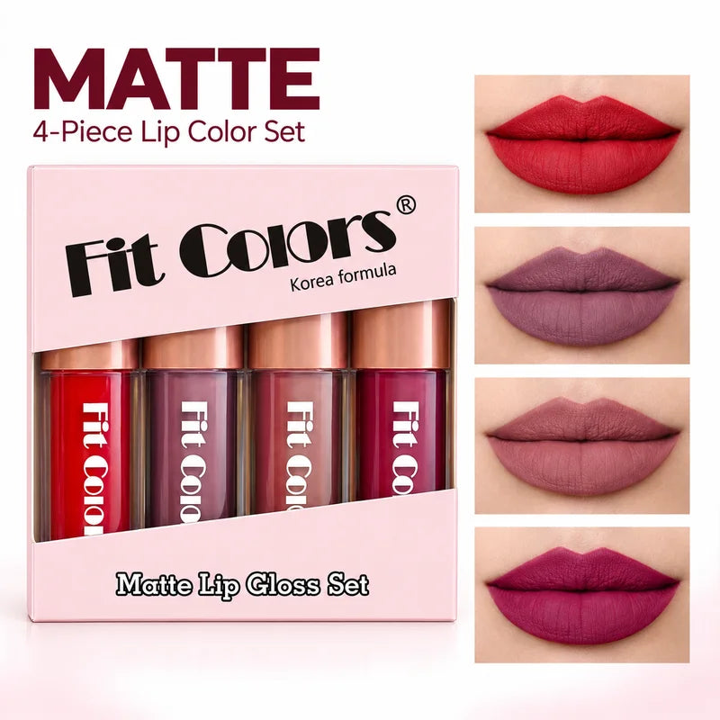 4 Color Lip Gloss Set for Women Matte Glossy Velvet or Metallic Glitter Liquid Lipstick Makeup Gift Kit for Daily and Party Wear