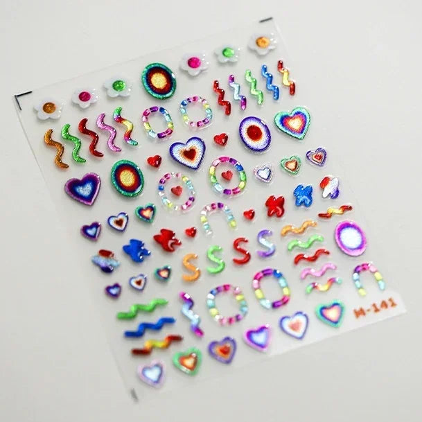5D Gradient Love Gem Glitter Love Heart Colorful Cat's Eye Rhinestone Soft Self Adhesive Nail Art Stickers Shiny Manicure Decals