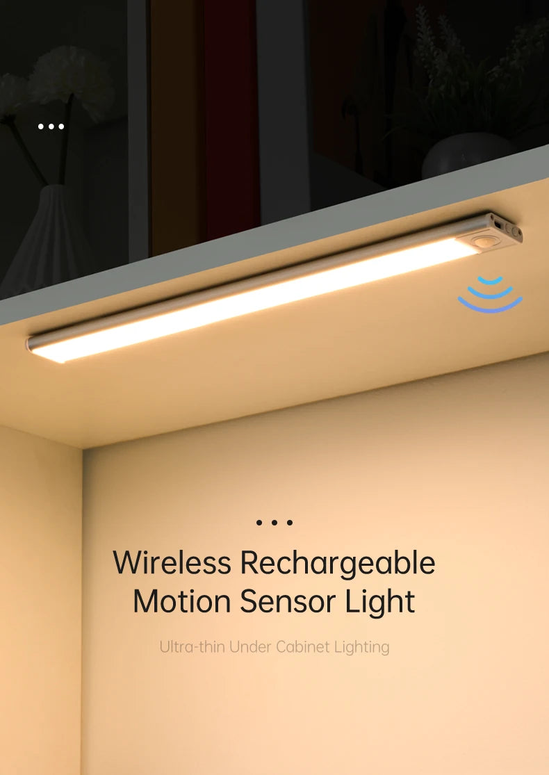 LED Motion Sensor Light Night Light Wireless USB Under Cabinet Light For Kitchen Cabinet Bedroom Wardrobe Sensor Indoor Lighting