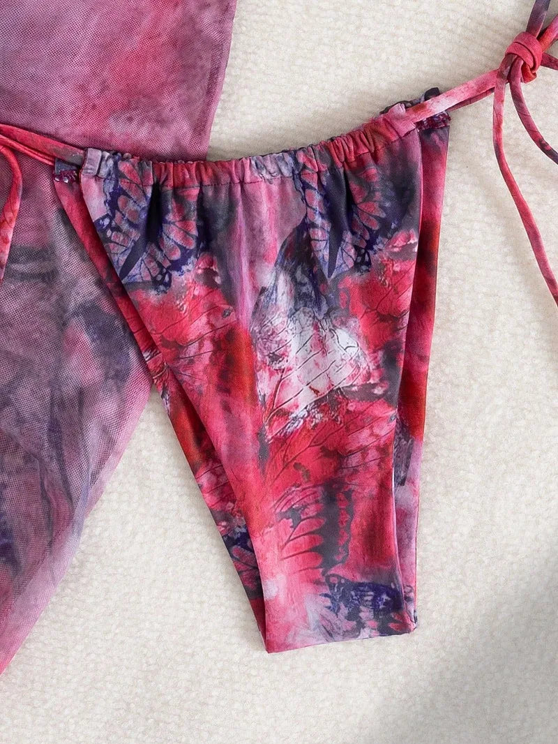 New Women's Retro Floral Print Apron Style Bikini Set 3 Piece High Waisted Tie Side Swimsuit Beach Vacation Swimsuit Biquine
