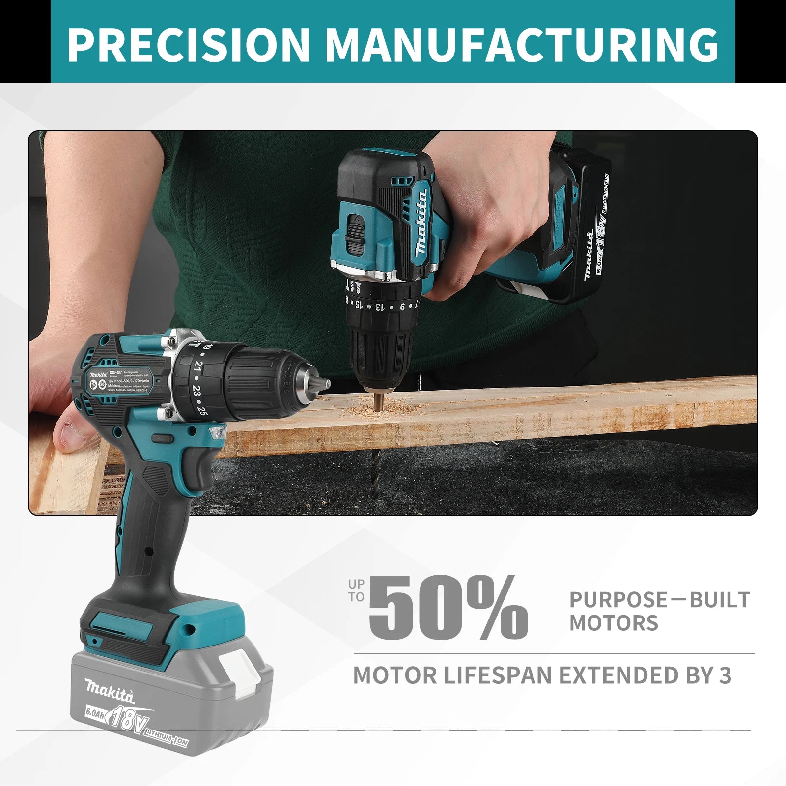 Makita DDF487 Brushless Cordless Drill 18V Battery 0-500/1700RPM Dual Speed for DIY and Professional Drilling tasks tools