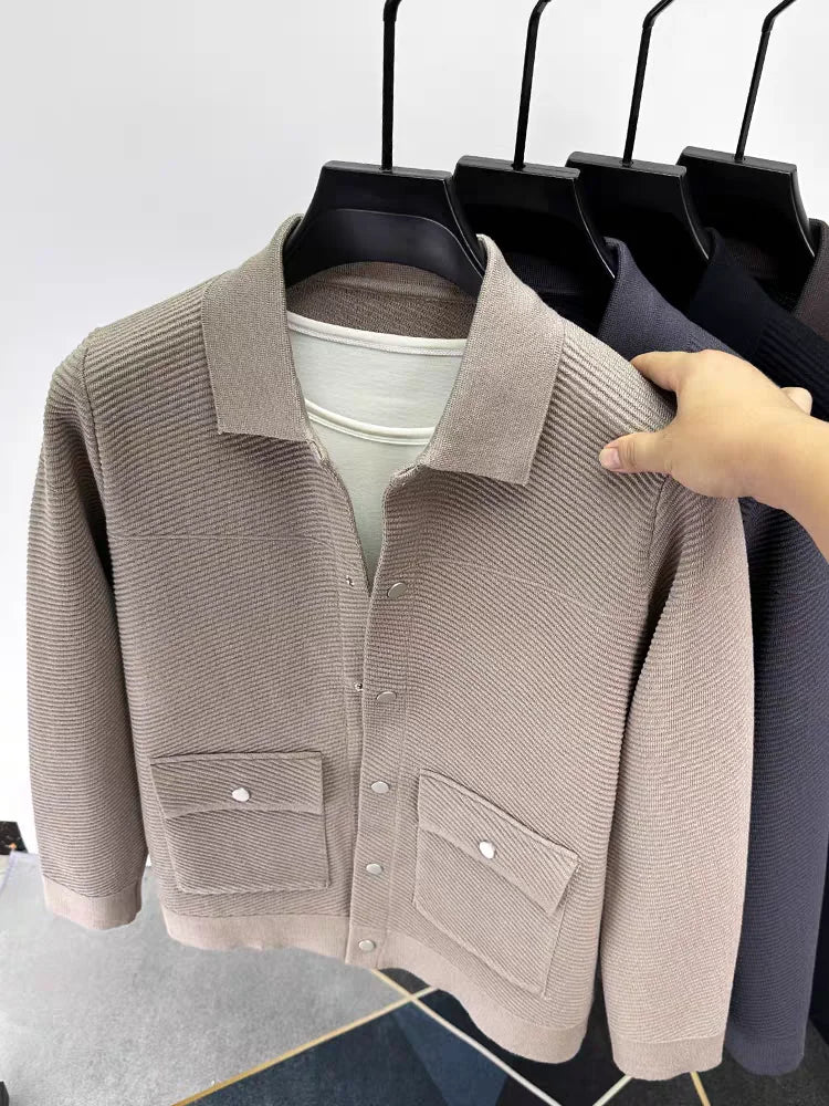 High quality luxury lapel cardigan jacket men autumn new trend Korean casual solid color single breasted knitted sweater coat