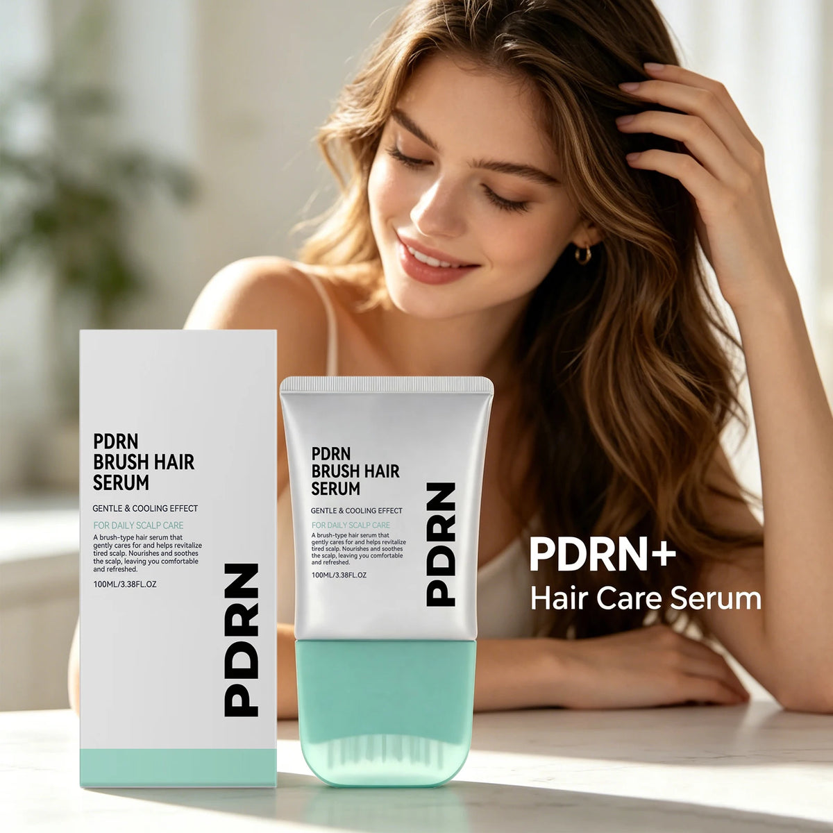 PDRN Hair Serum With Built-In Brush,Strengthen Hair Root Improve Scalp Environment Anti Hair Loss Hair Treatment Scalp Massager