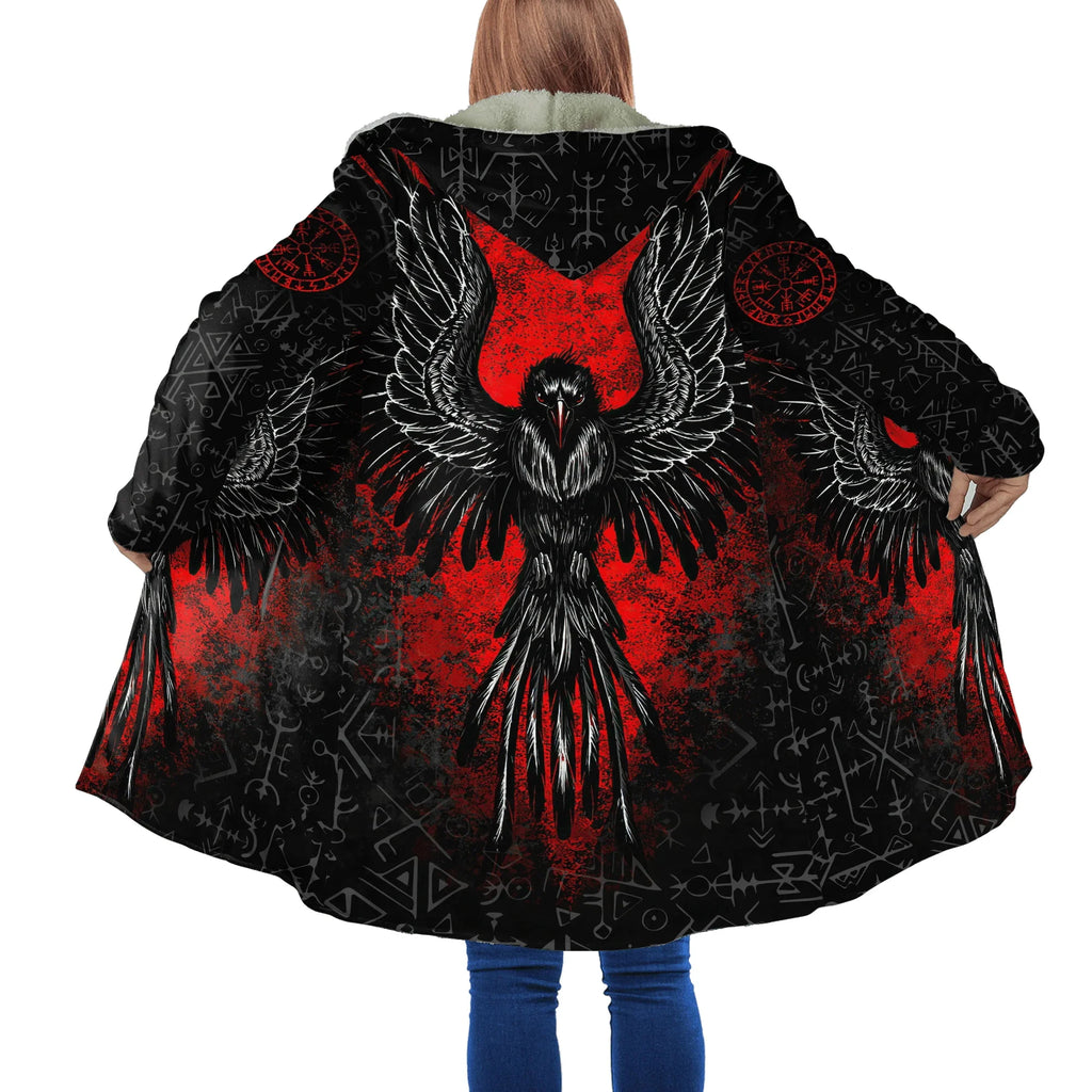 Winter Fashion Mens cloak Norse Odin Raven Tattoo 3D Printed Thick Fleece Hooded Coat Unisex Casual Warm Cape coat DP23
