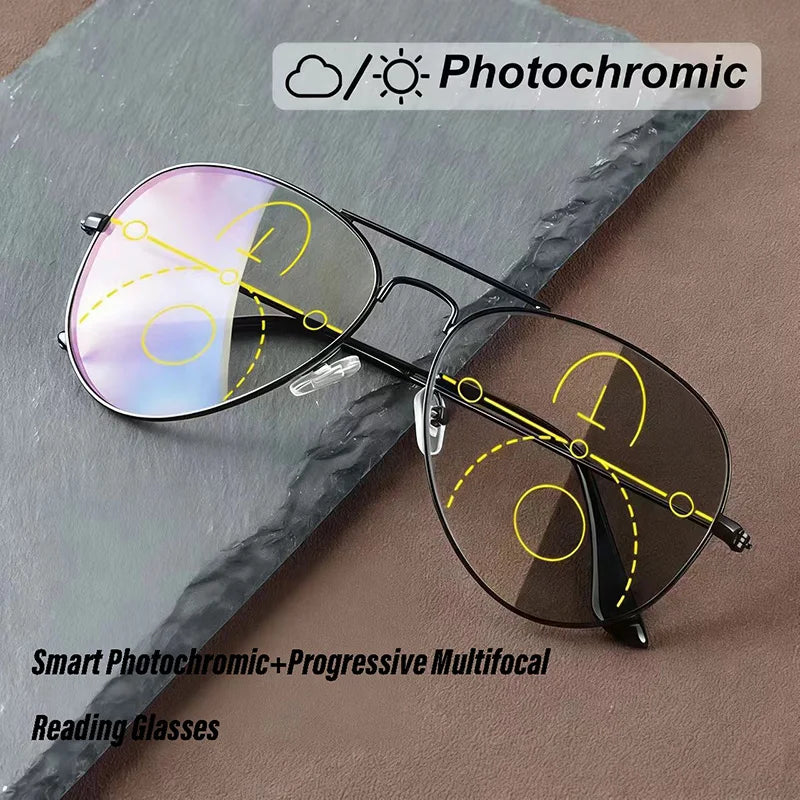 UV Sun Photochromic Progressive Reading Glasses for Women Men Multifocal Anti-Blue Light Outdoor Shade The Sun Hyperopia Eyeglas