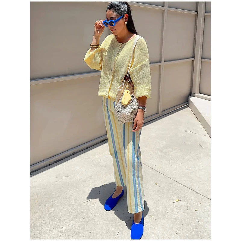 Women‘s Colorful Striped Pant New Summer Straight Multicolor Wide Leg Long Pants Casual Fashion Streetwear Female Outfit 2026
