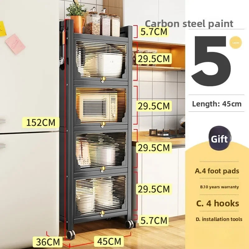 Multi-functional Kitchen Shelf Floor-to-ceiling Shelf Locker Microwave Pot Oven Cabinet Storage Rack with Cabinet Door
